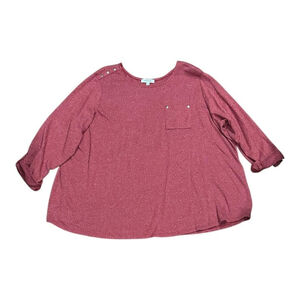 MySTYLE Shirt Womens Plus 3X Pink Button Shoulder Roll Tab Tunic Top Stretch